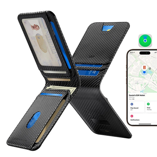 Novčanik ESR Classic Geo Carbon sa funkcijom Find My i zaštitom RFID, Crni