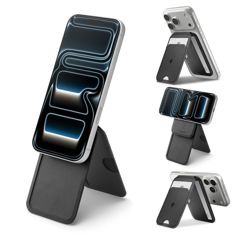 Portofel MagSafe, Spigen, Slim Fold Tripod S314-2, Crni