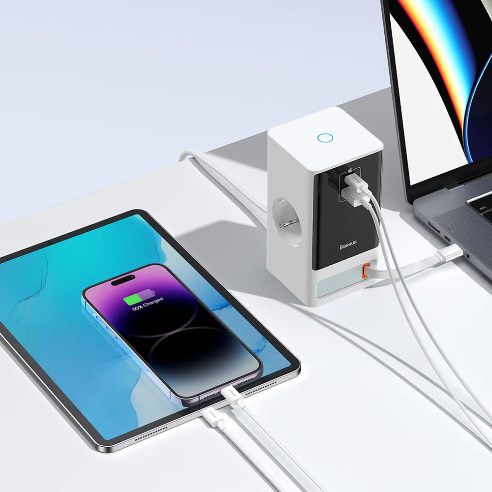 Prelungitor Baseus PowerCombo, 1 x Schuko, Beli PSLR000602