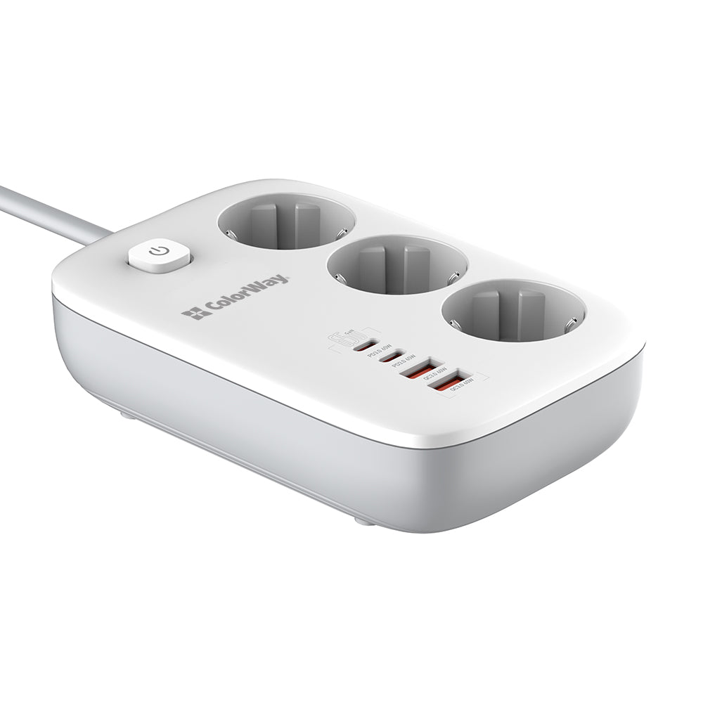 Produžni kabl ColorWay, 3 x Schuko, Beli