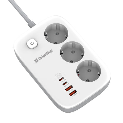 Produžni kabl ColorWay, 3 x Schuko, Beli