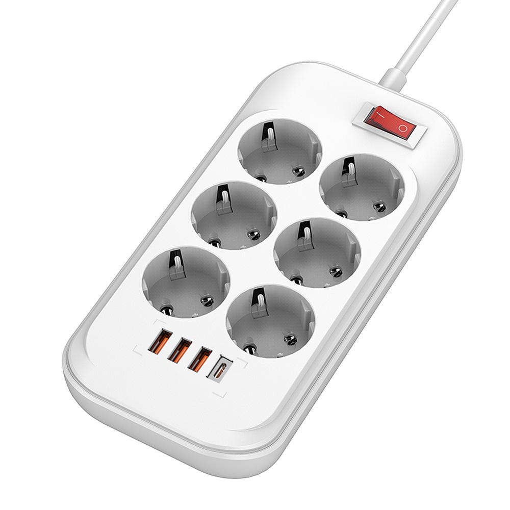 Prelungitor ColorWay, 6 x Schuko, Beli