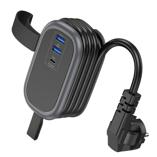 Produžni kabel HOCO NS6, 12W, 2.4A, 2 x USB-A - 1 x USB-C - 1 x Schuko, Crni
