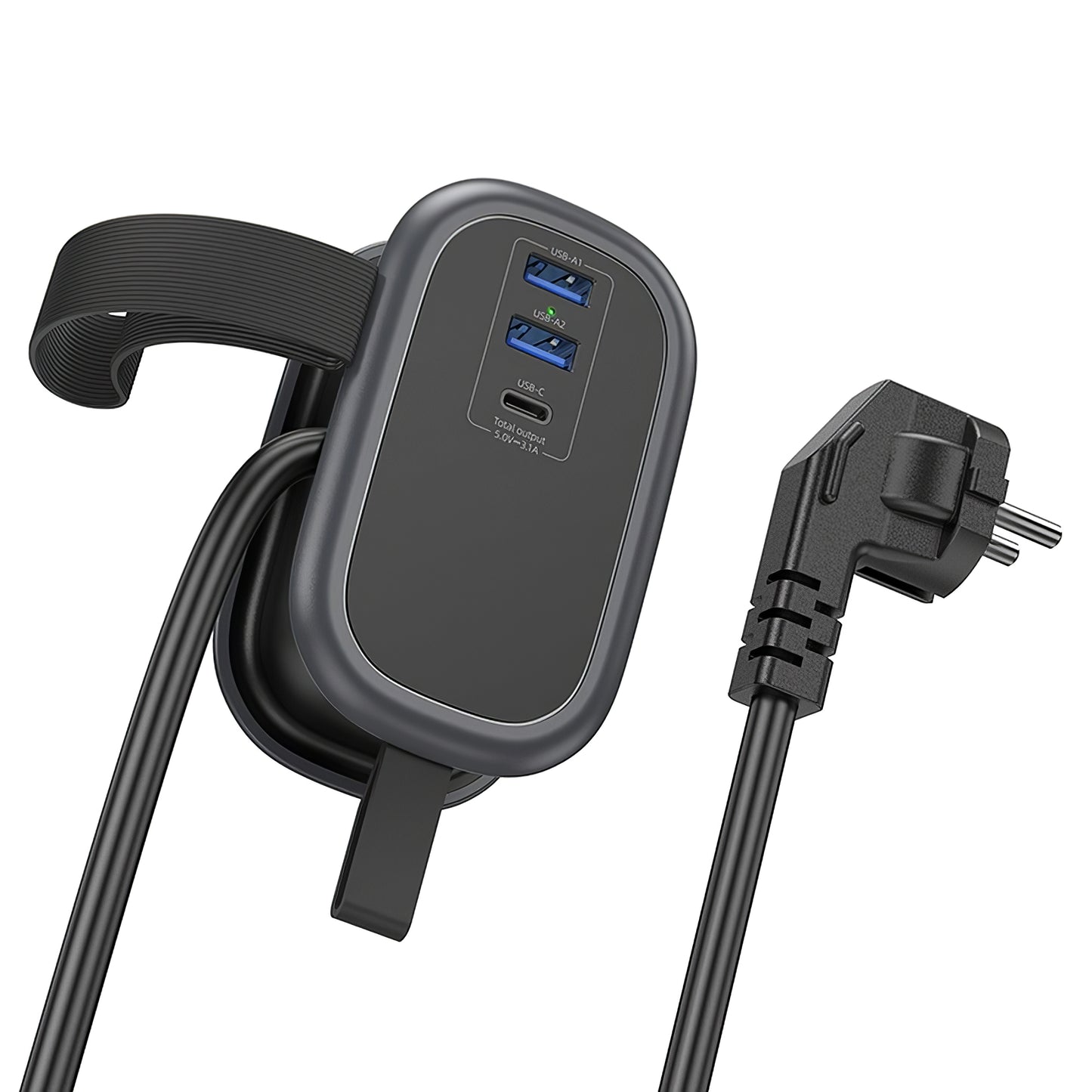 Produžni kabel HOCO NS6, 12W, 2.4A, 2 x USB-A - 1 x USB-C - 1 x Schuko, Crni