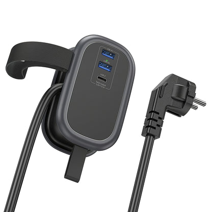 Produžni kabel HOCO NS6, 12W, 2.4A, 2 x USB-A - 1 x USB-C - 1 x Schuko, Crni