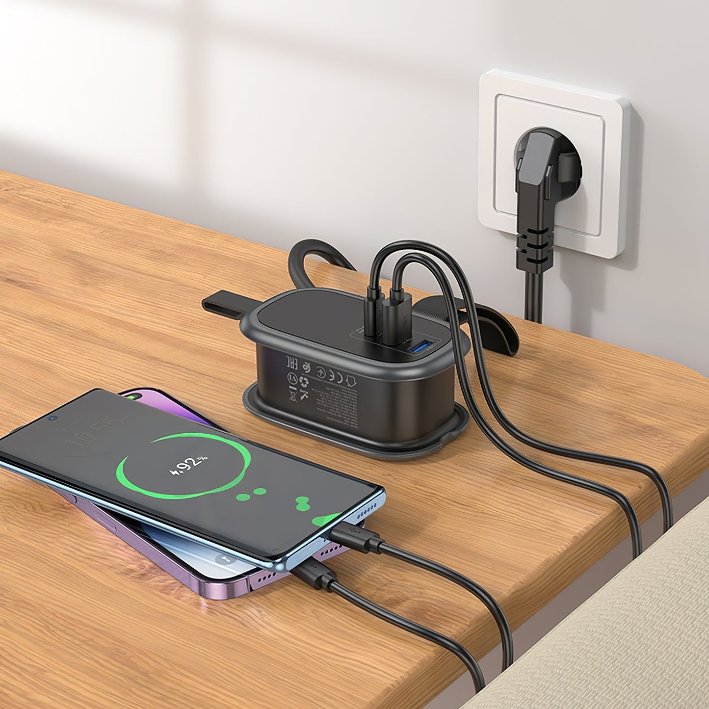 Produžni kabel HOCO NS6, 12W, 2.4A, 2 x USB-A - 1 x USB-C - 1 x Schuko, Crni