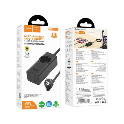 Prelungitor HOCO NS9, 1 x Schuko, Crni