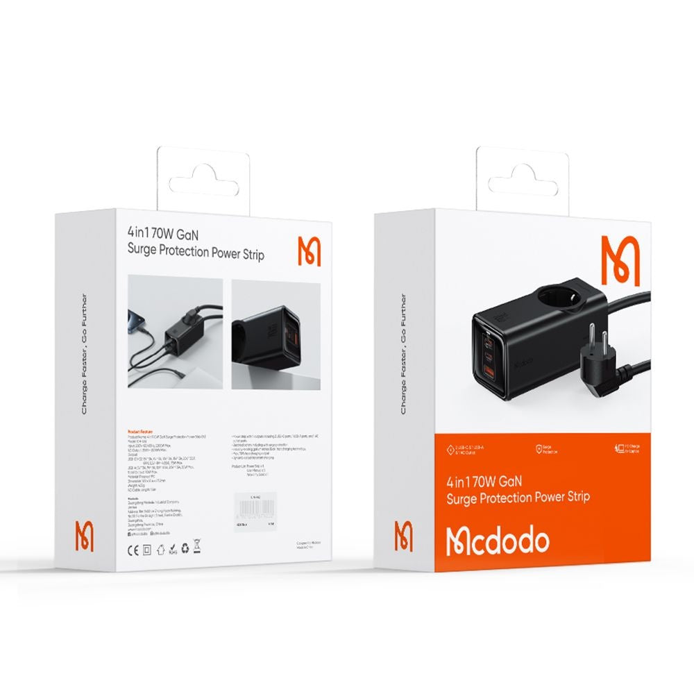 Produžni kabl McDodo CH-4620, 1 x Schuko, Crni
