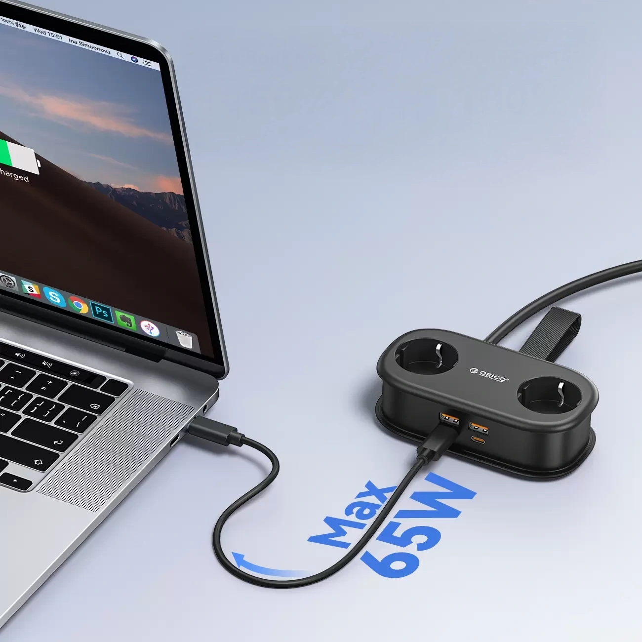 Produžni kabl Orico AP3, 2 x Schuko - 2 x USB-A - 2 x USB-C, Crna