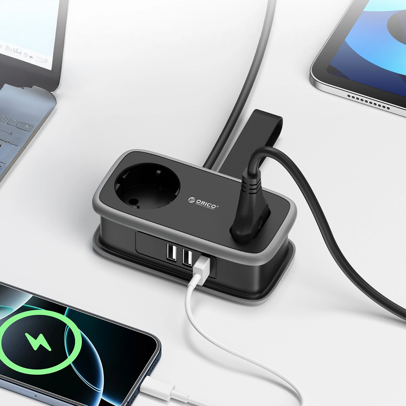 Produžni kabl Orico APP, 1 x Schuko - 1 x Utičnica - 2 x USB-A - 1 x USB-C, Crno Sivo