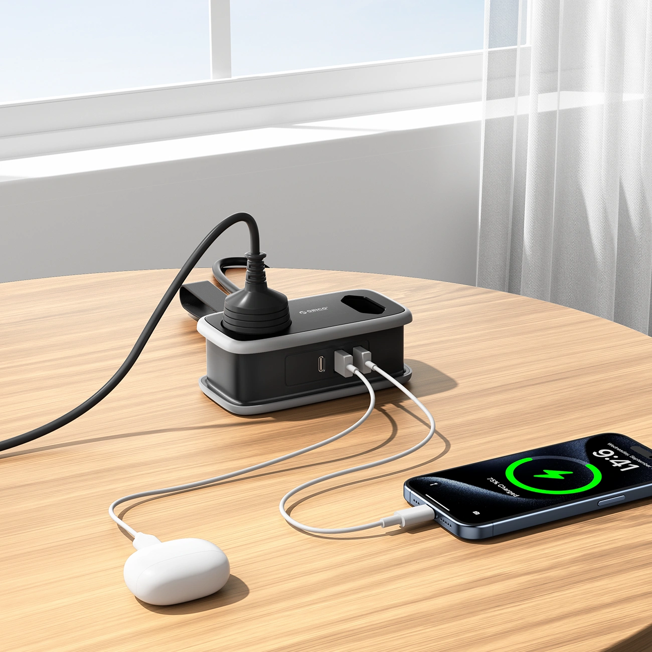 Produžni kabl Orico APP, 1 x Schuko - 1 x Utičnica - 2 x USB-A - 1 x USB-C, Crno Sivo