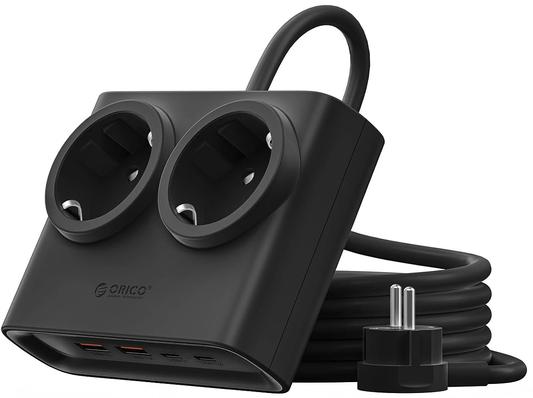 Produžni kabl Orico PDC25, 2 x Schuko - 2 x USB-A - 2 x USB-C, Crna