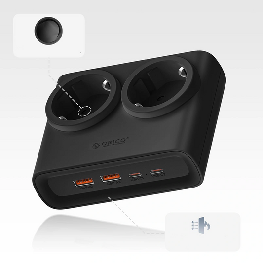 Produžni kabl Orico PDC25, 2 x Schuko - 2 x USB-A - 2 x USB-C, Crna