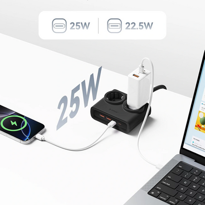 Produžni kabl Orico PDC25, 2 x Schuko - 2 x USB-A - 2 x USB-C, Crna