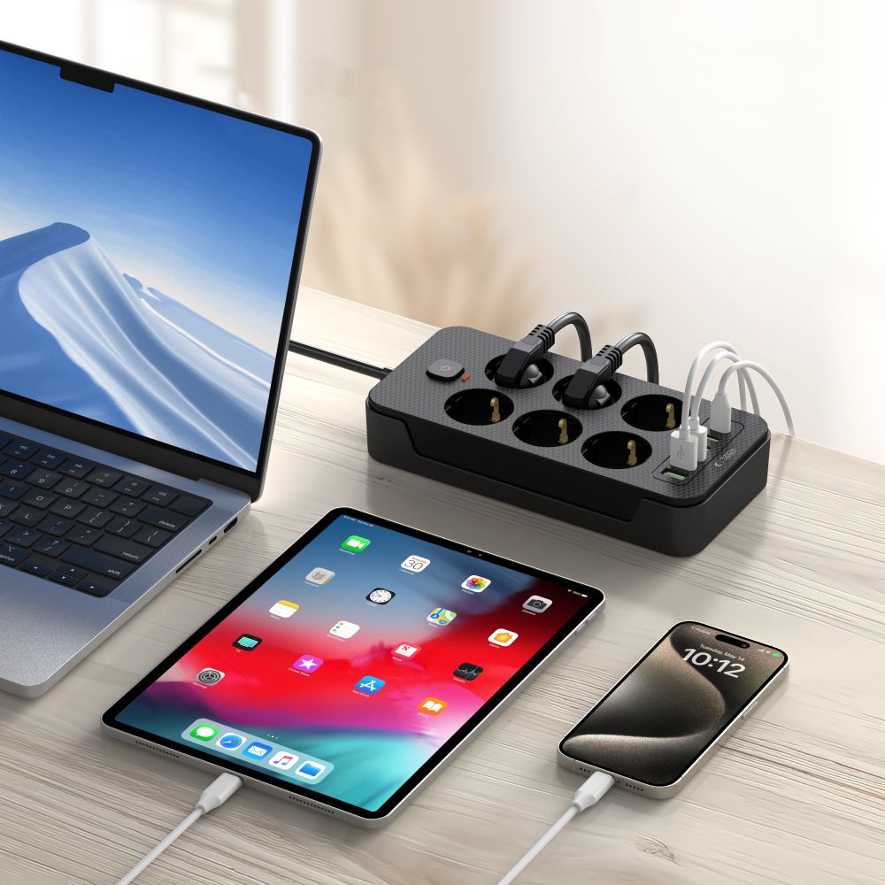 Network charger Tech-Protect PC6X6, 3 x USB-A - 3 x USB-C - 6 x Schuko, Black 