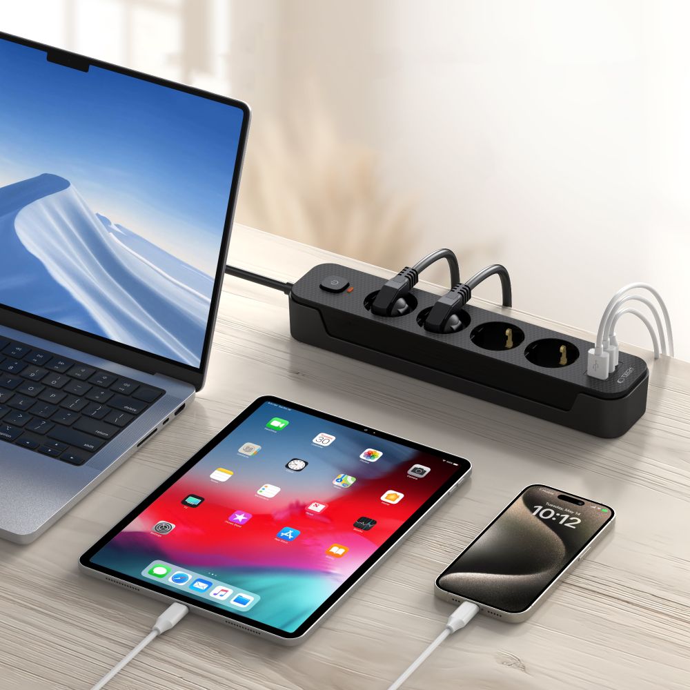 Network Charger Tech-Protect PCL4X3, 2 x USB-A - 1 x USB-C - 4 x Schuko, Black 