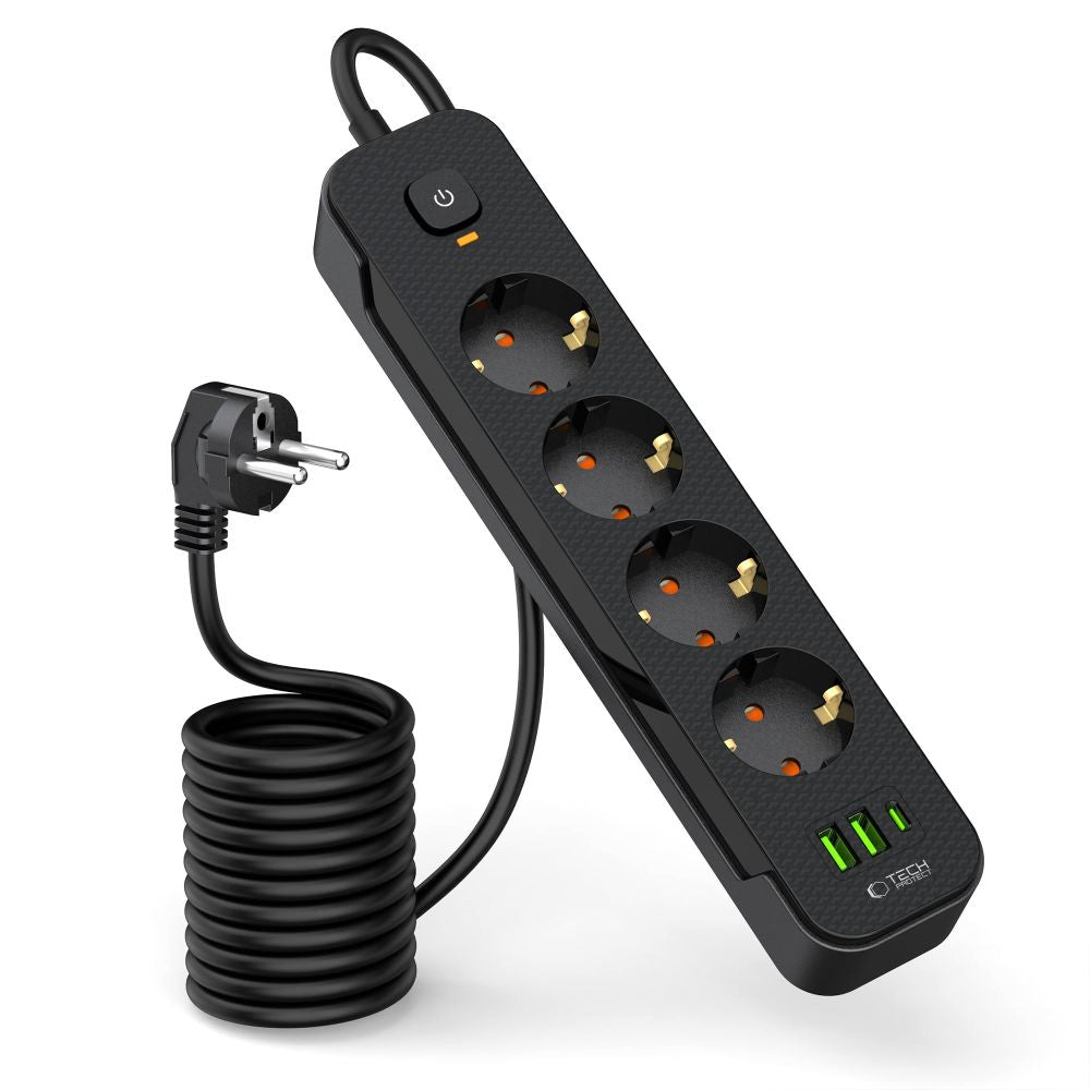 Network Charger Tech-Protect PCL4X3, 2 x USB-A - 1 x USB-C - 4 x Schuko, Black 