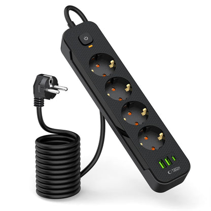Network Charger Tech-Protect PCL4X3, 2 x USB-A - 1 x USB-C - 4 x Schuko, Black 