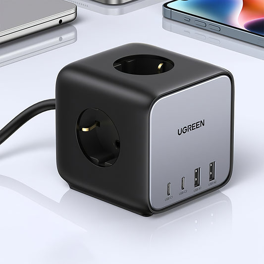 Produžni kabel UGREEN CD268, 65W, 4.5A, 2 x USB-A - 2 x USB-C - 3 x Schuko, Sivi
