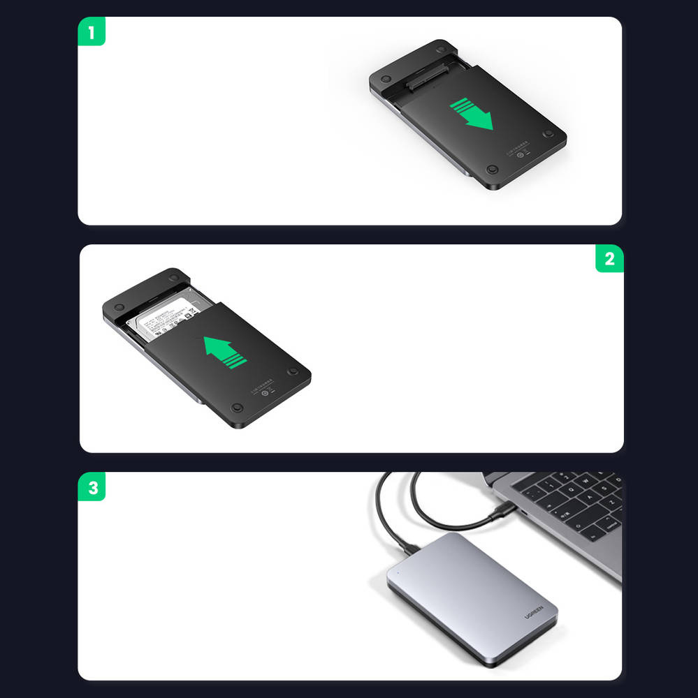 Rack UGREEN CM300 za HDD / SSD SATA 2.5inch, USB 3.1, Sivi