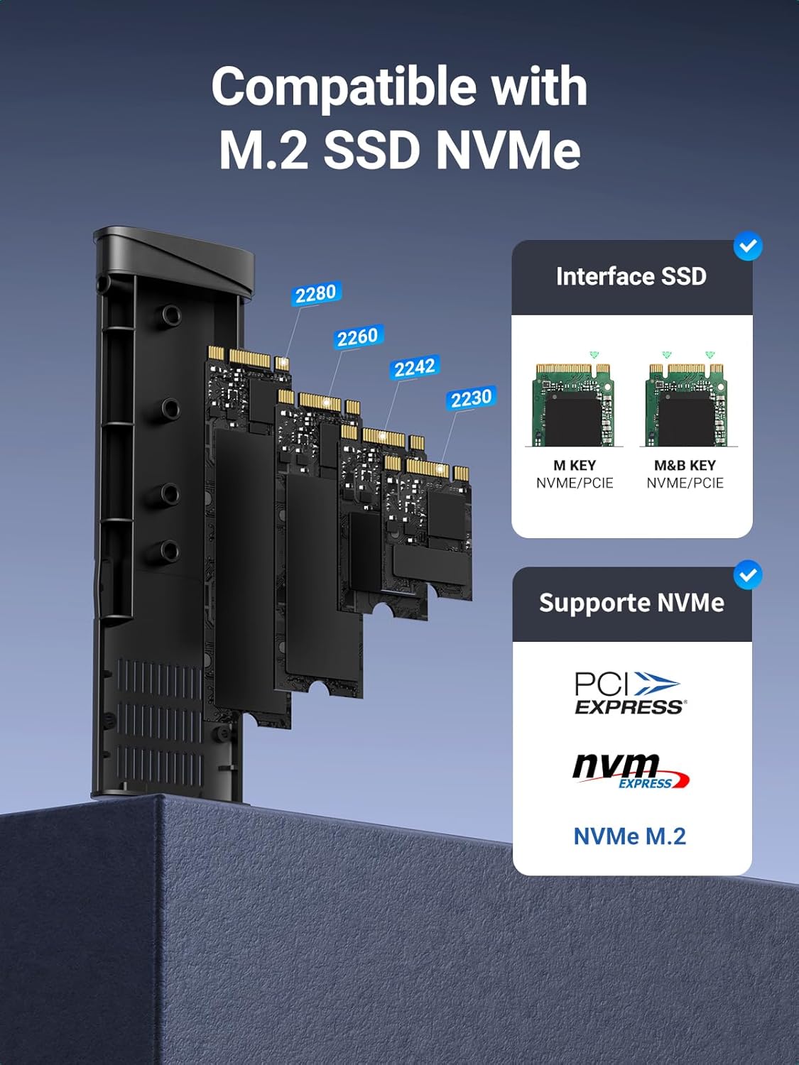 Rack UGREEN CM767 za SSD SATA M.2 NVMe, Sivi