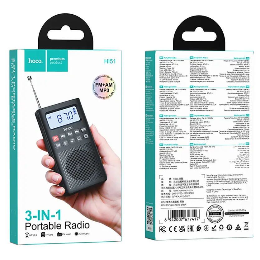 Prenosni radio HOCO HI51, Crna