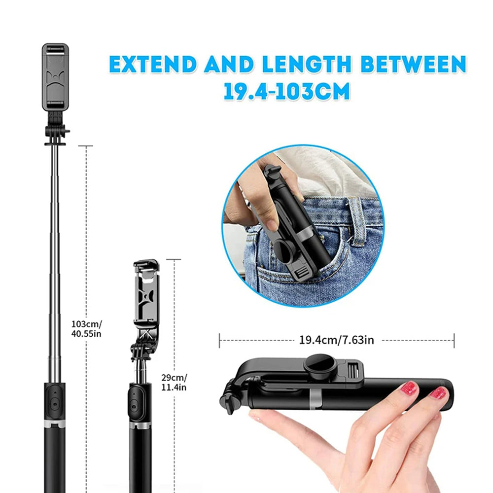 Selfie Stick Bluetooth Techsuit Q02, Univerzalan, Crn