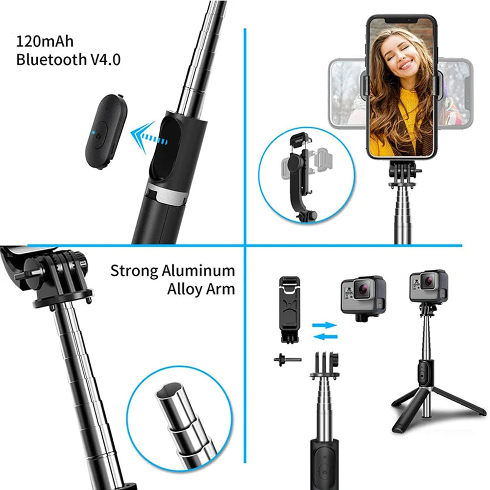 Selfie Stick Bluetooth Techsuit Q02, Univerzalan, Crn