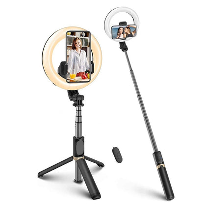 Selfie Stick Bluetooth Techsuit Q07 Ring Light, Univerzalan, Crni