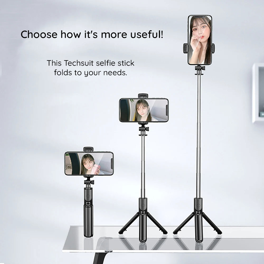 Selfie Stick Bluetooth Techsuit S03, Univerzalan, Crn
