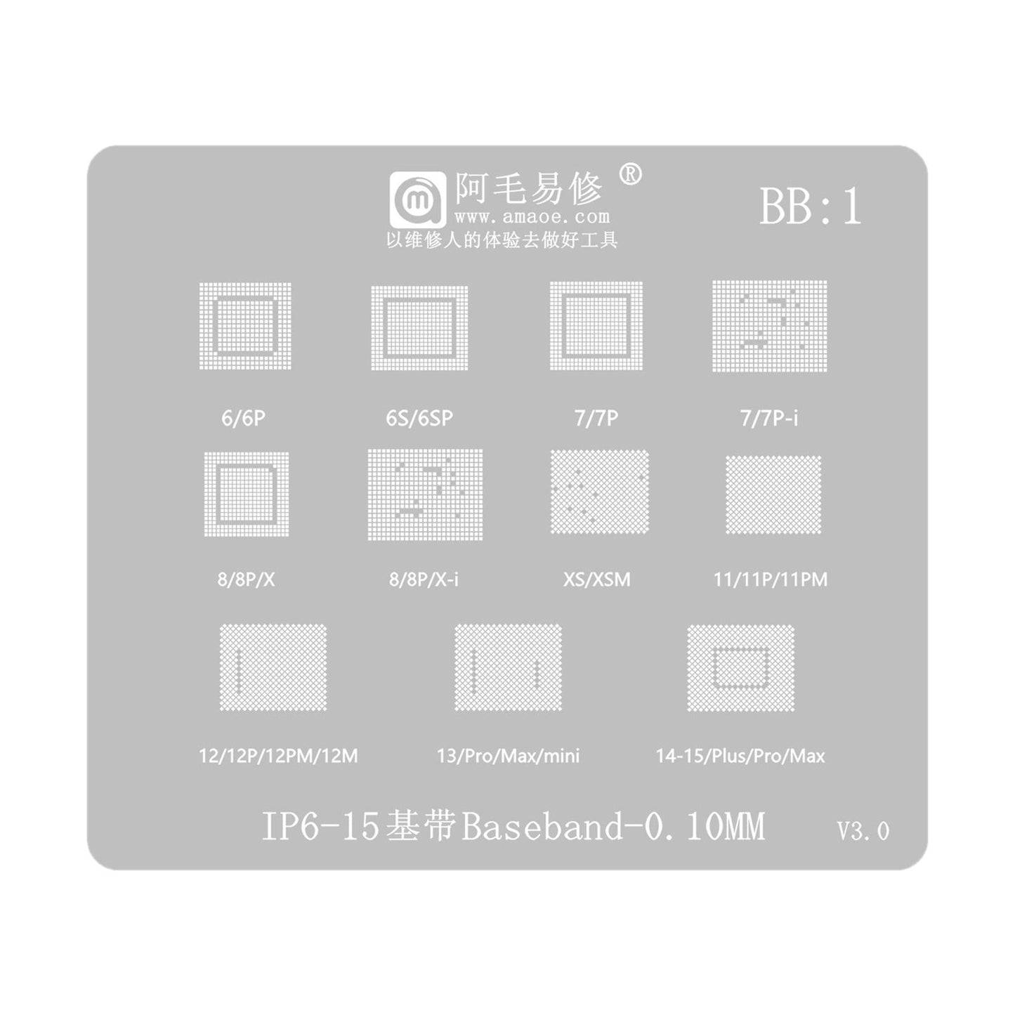 BGA šablon Amaoe za Apple iPhone 6 - 15 Serija, CPU / Baseband / IC
