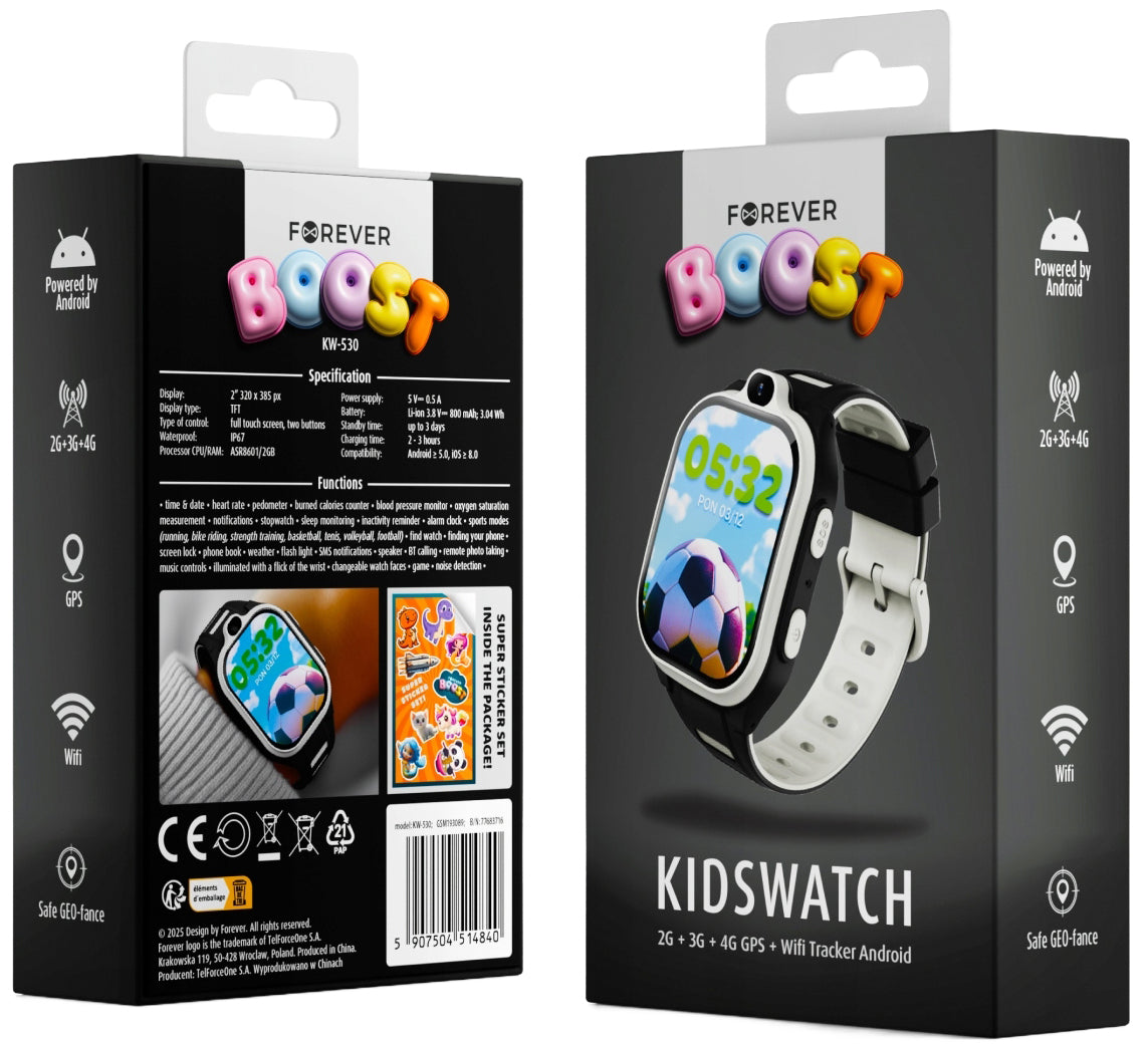 Smartwatch Forever Kids Boost KW-530 Call, Crna