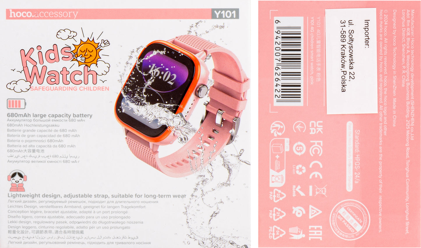 Smartwatch HOCO Y101 Kids Call, Roze