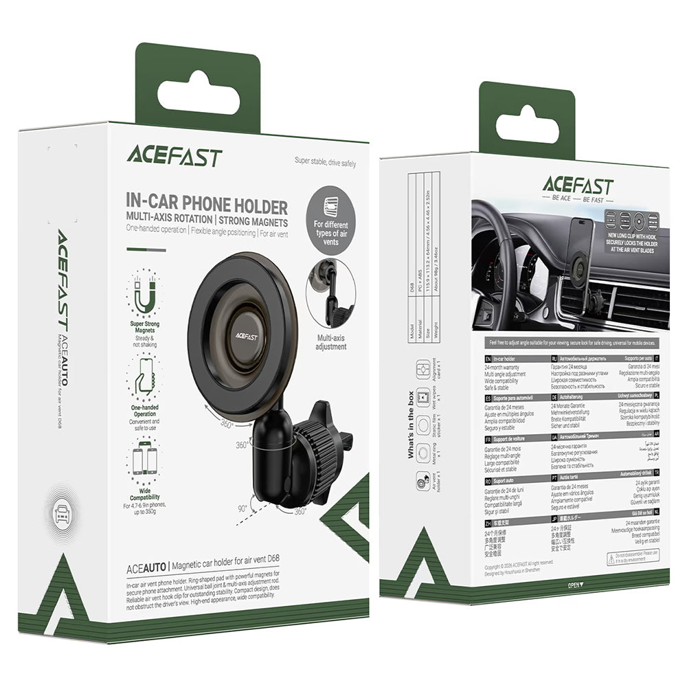 Magnetni auto držač Acefast D68, 4.7inch - 6.9inch, Crni