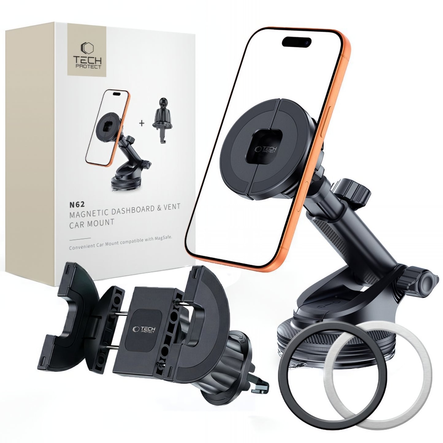 Auto magnetni nosač Tech-Protect N62 2in1, Univerzalan, Crni