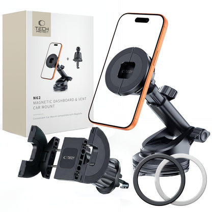 Auto magnetni nosač Tech-Protect N62 2in1, Univerzalan, Crni