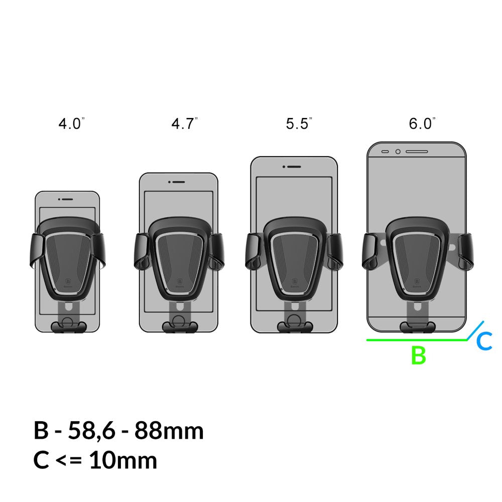 Auto nosač Baseus Air Vent Gravity, 4inch - 6inch, Crni SUYL-01
