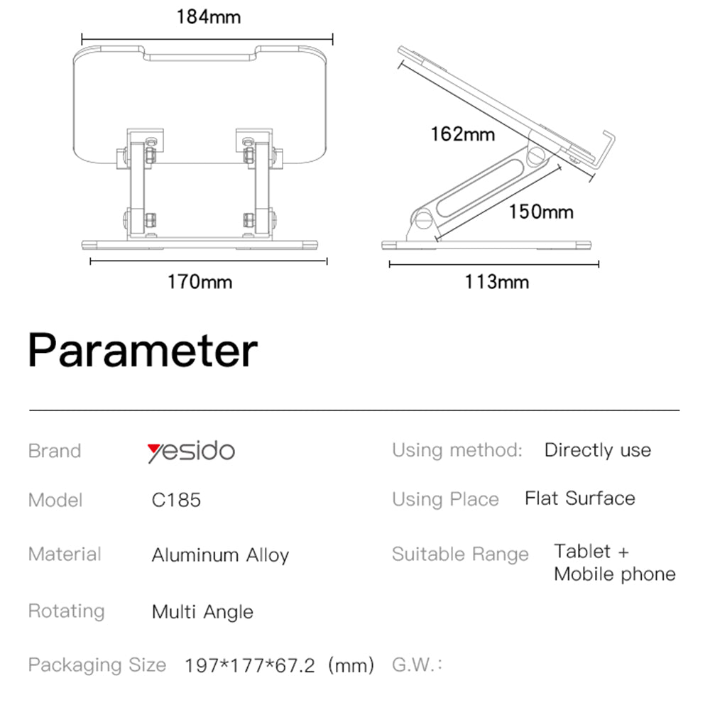 Suport Birou Yesido C185, 4.5inch - 13inch, Srebrni
