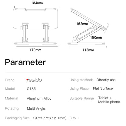 Suport Birou Yesido C185, 4.5inch - 13inch, Srebrni