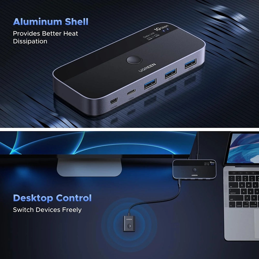 Switch USB UGREEN CM691 (45784), 3 x USB-A 3.2 - 1 x USB-C - 1 x miniUSB, Crni