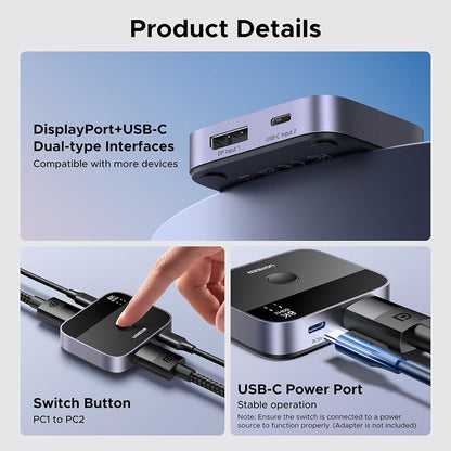 Switch Video DisplayPort / USB-C UGREEN 65878, Crni