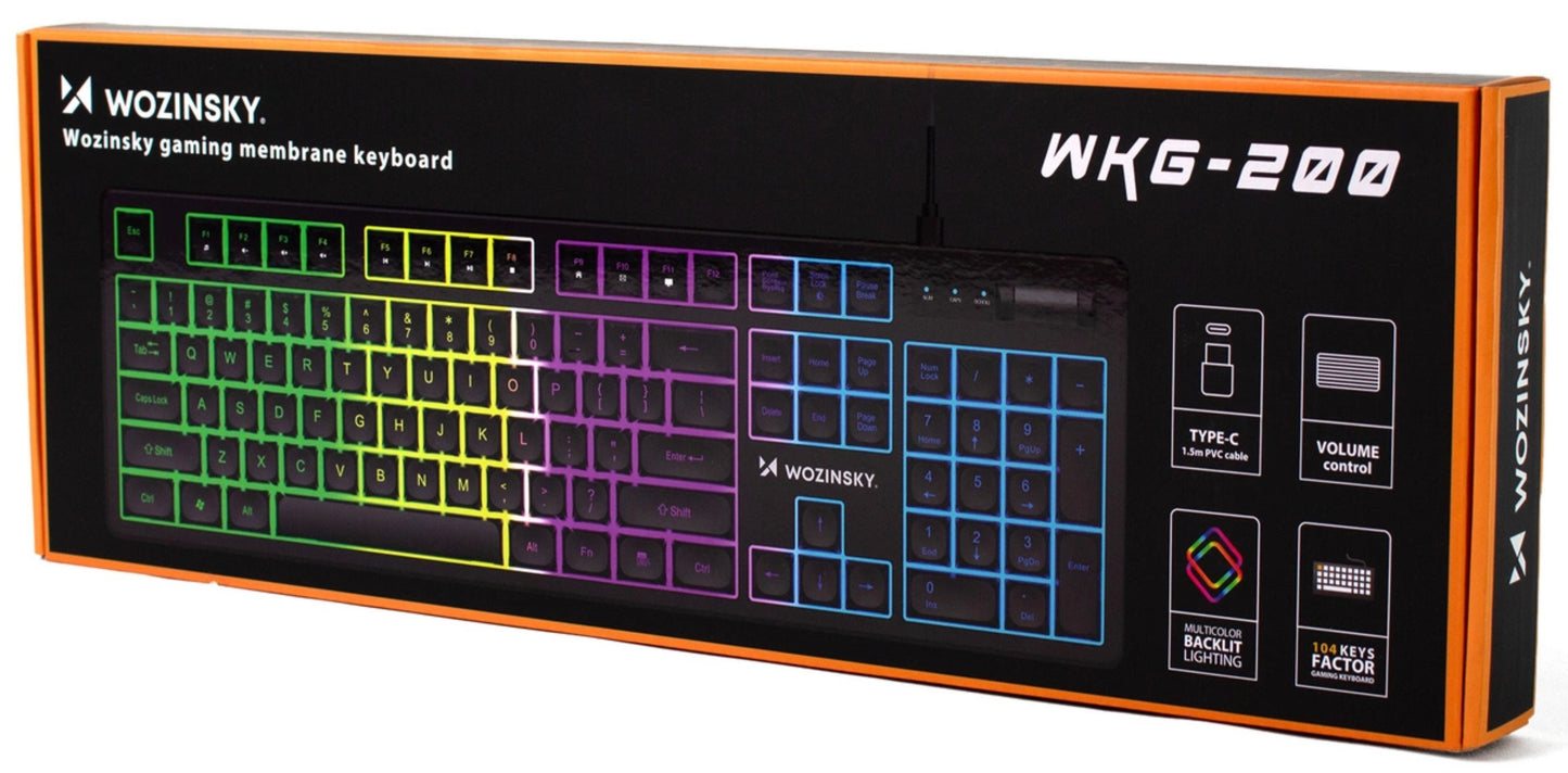 Gejmerska tastatura sa kablom USB WZK WKG-200, RGB, 1.5m, Crna