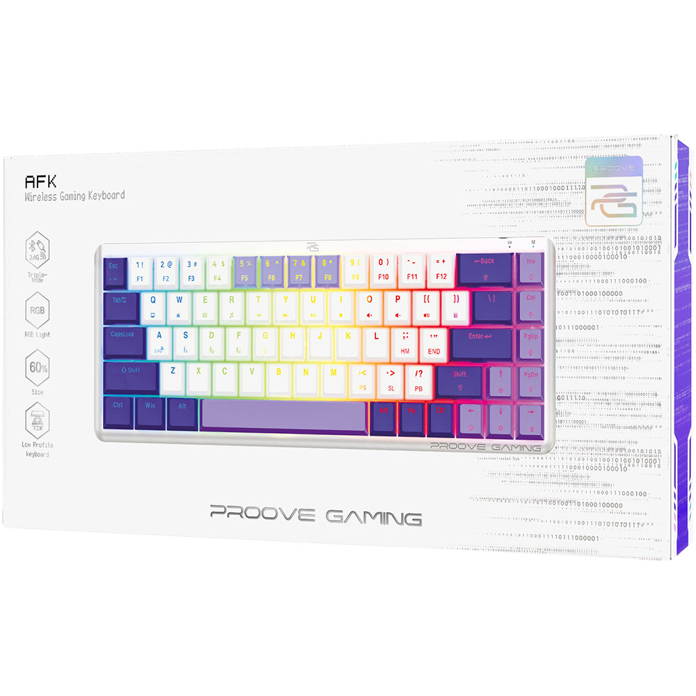 Tastatura Gaming Wireless Proove AFK, RGB, BT / Wi-Fi / Wired, 1.5m, Bela WKAFKEN22002