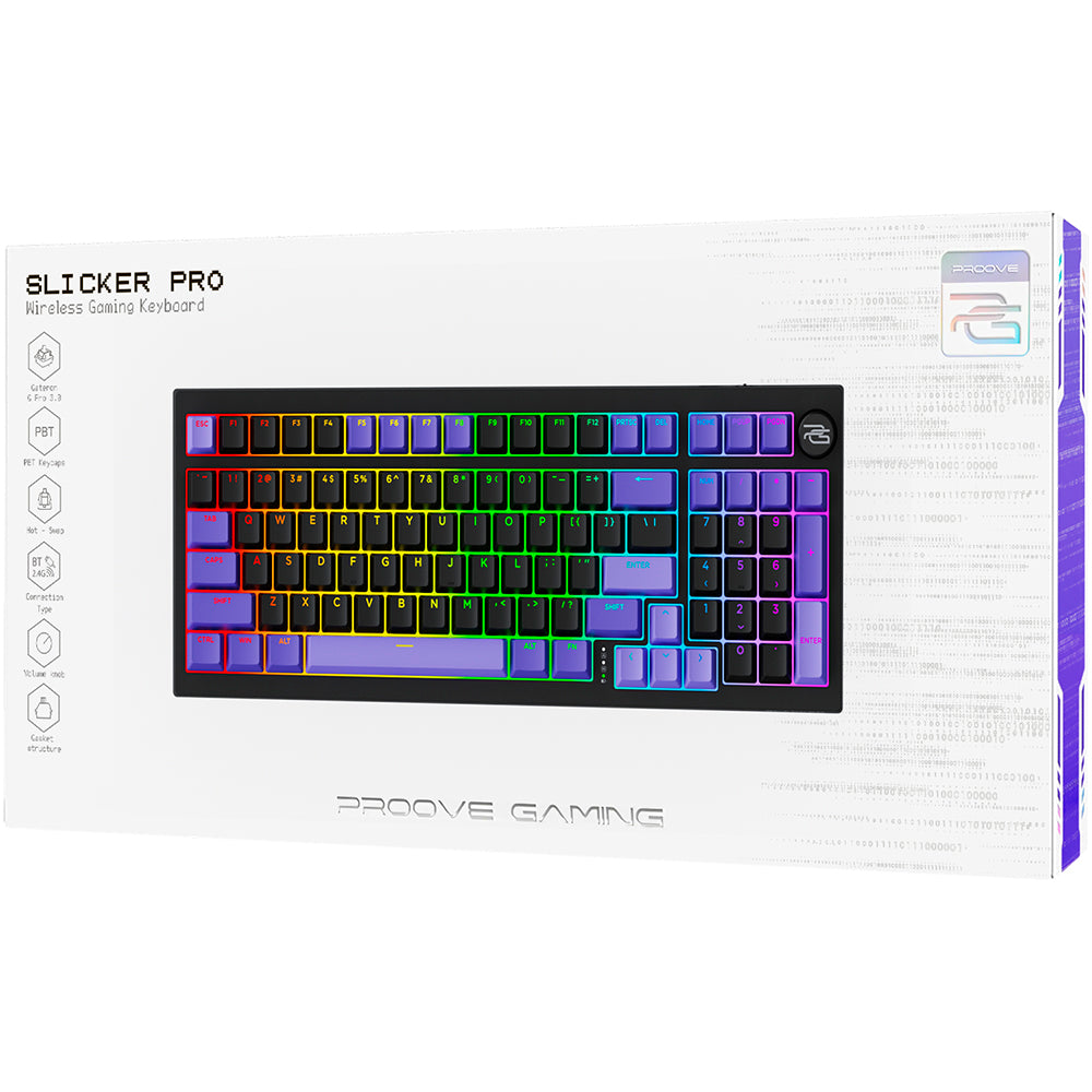 Tastatura Gaming Wireless Proove Slicker Pro, RGB, BT / Wi-Fi / Wired, 1.8m, Crna WKSLPEN22416