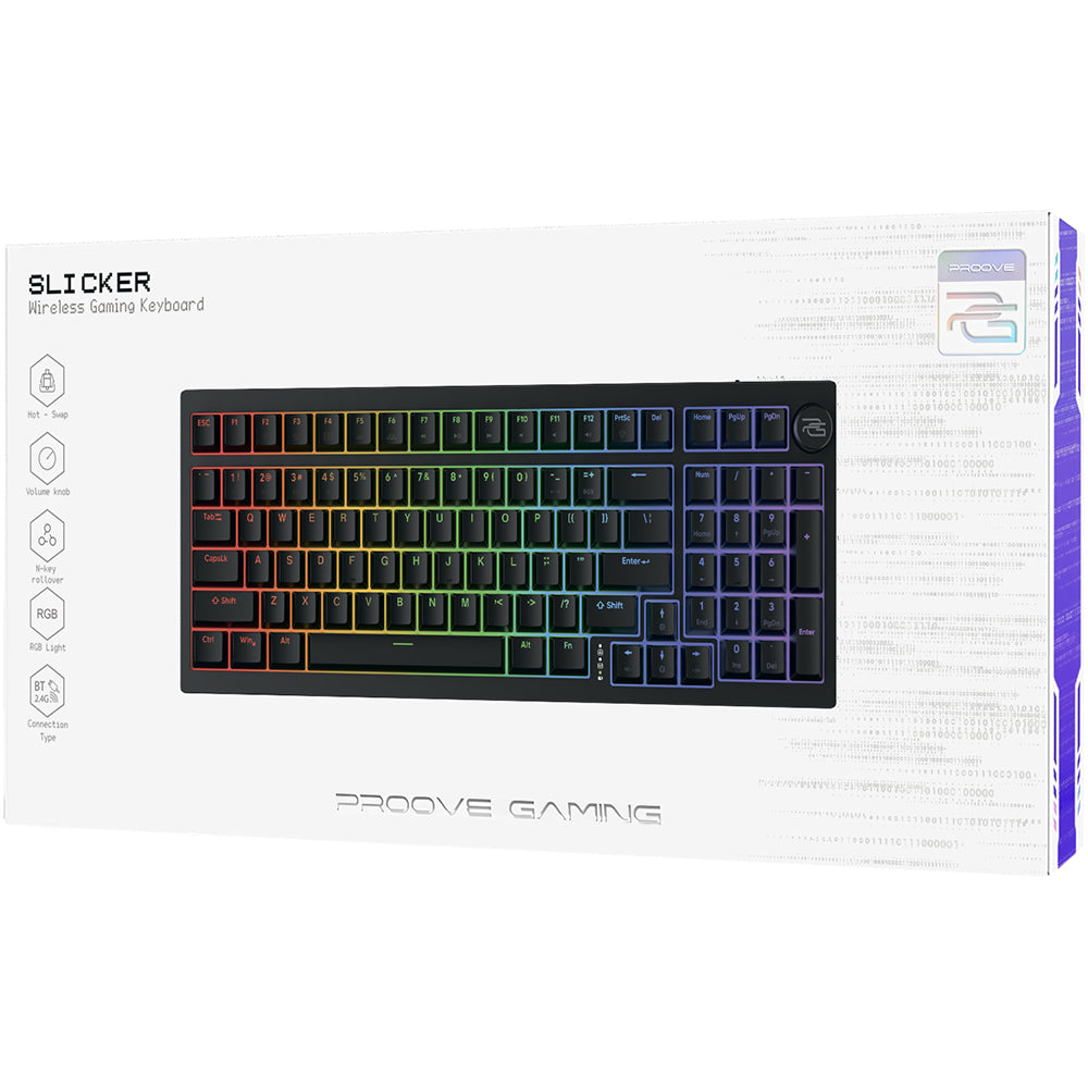 Tastatura Gaming Wireless Proove Slicker, RGB, BT / Wi-Fi / Wired, 1.8m, Crna WKSLEN00022401