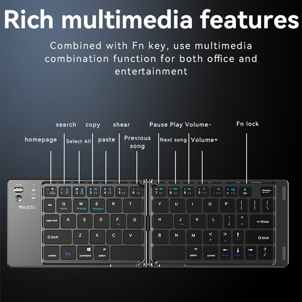 Sklapajuća tastatura Bluetooth Yesido KB27, Crna