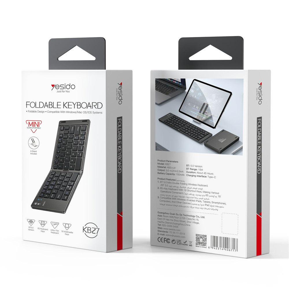 Sklapajuća tastatura Bluetooth Yesido KB27, Crna