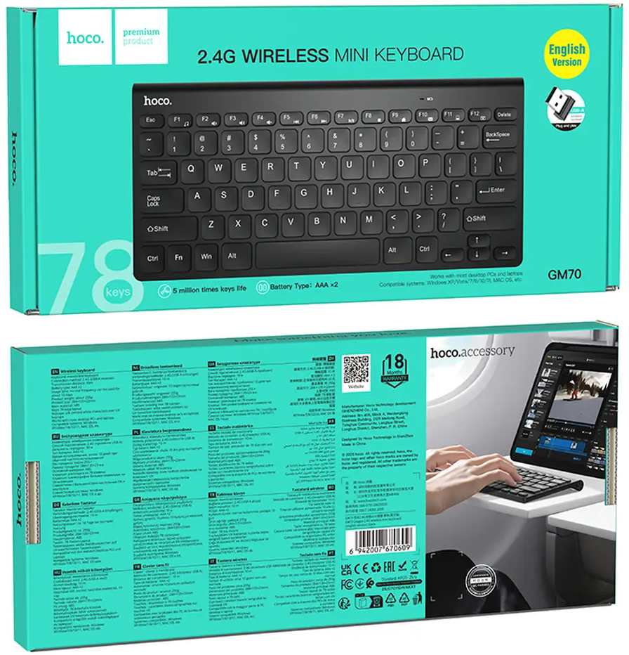 Bežična tastatura HOCO GM70, Crna