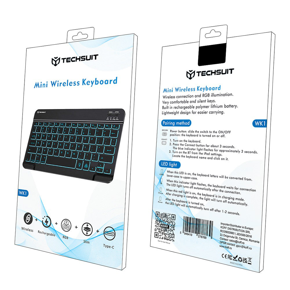 Bežična tastatura Techsuit WK1, RGB, Crna