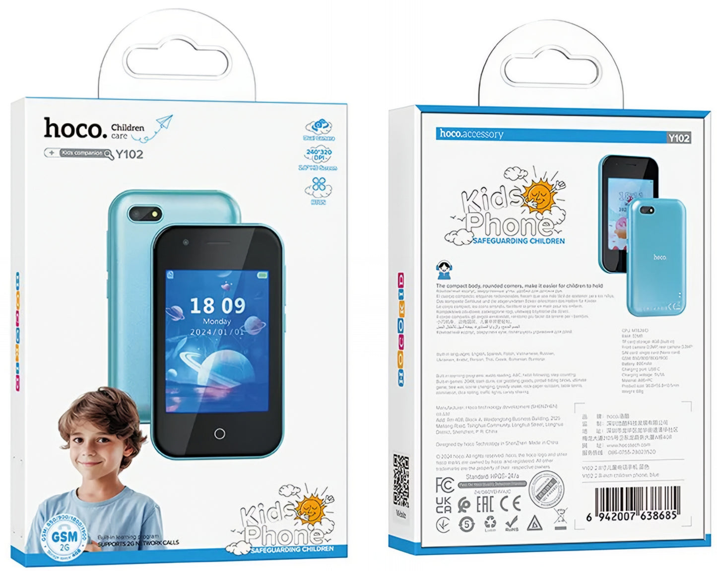 Mobilni Telefon HOCO Y102 Kids, 2G, Ekran 2.8 inča, Plavi
